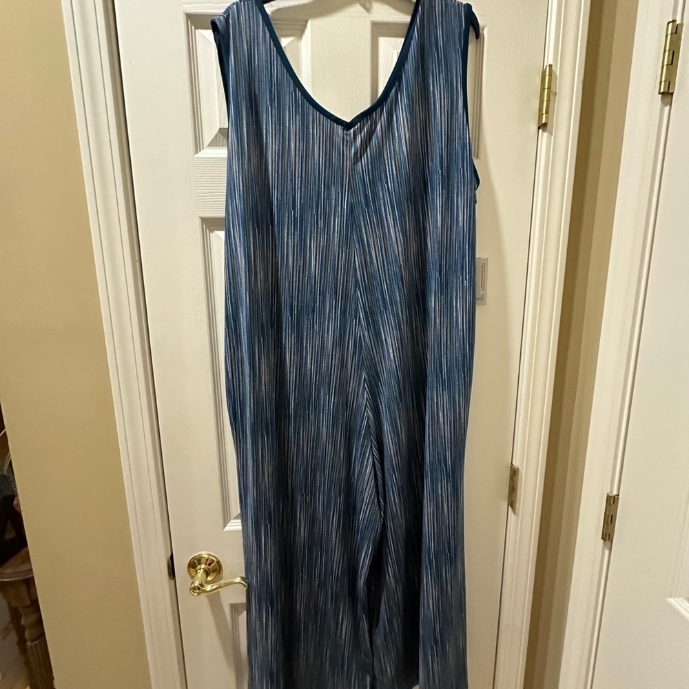LuLaRoe Navy and Teal Striped jumpsuit
